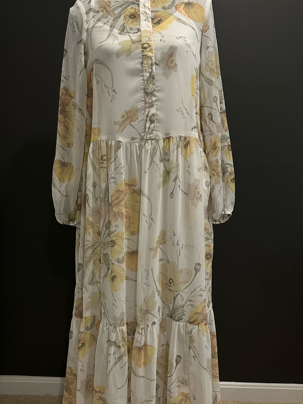 H&M White Maxi Dress with Yellow Floral Print